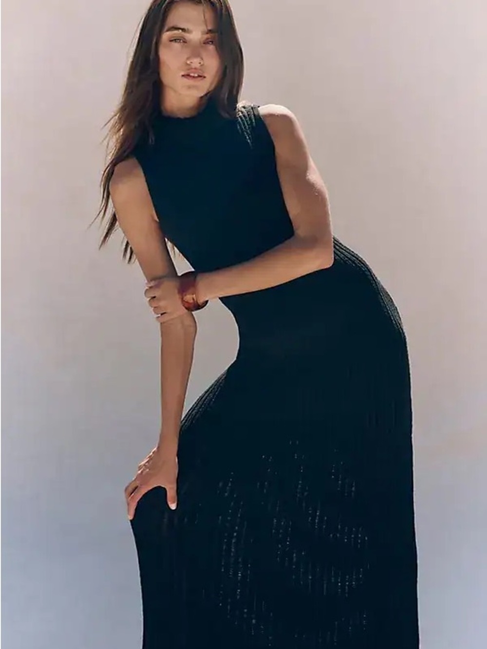 Free People Black Sleeveless Side Lace-Up Maxi Dress
